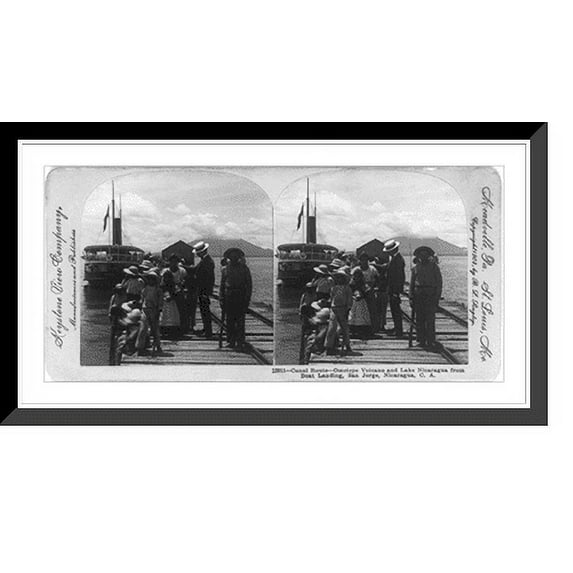 Historic Framed Print, Canal route. Ometepe volcano and Lake Nicaragua from boat landing, San Jorge, Nicaragua, C. A., 17-7/8" x 21-7/8"
