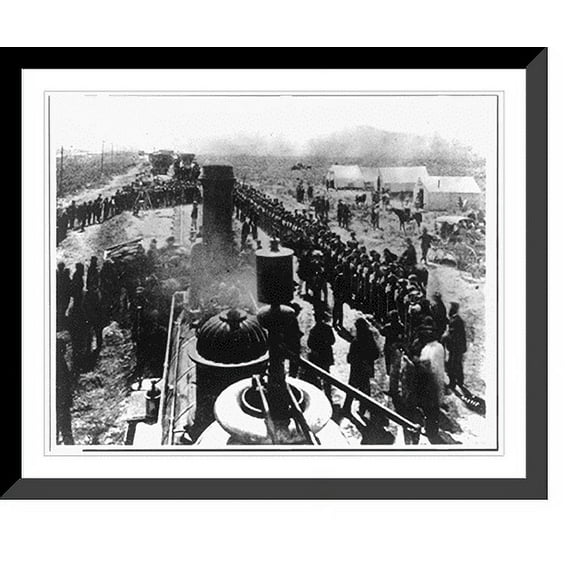 Historic Framed Print, Ceremony at wedding of the rails, May 10, 1869 at Promontory Point, Utah, 17-7/8" x 21-7/8"