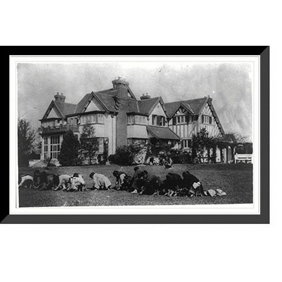 Historic Framed Print, Chinese women weeding lawn of wealthy foreigners in Shanghai, China, 17-7/8" x 21-7/8"