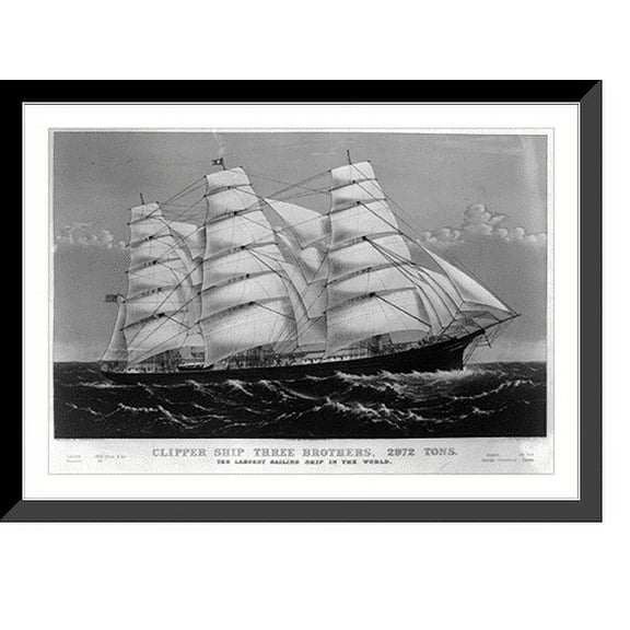 Historic Framed Print, Clipper ship Three Brothers, 2972 tons: The largest sailing ship in the world, 17-7/8" x 21-7/8"