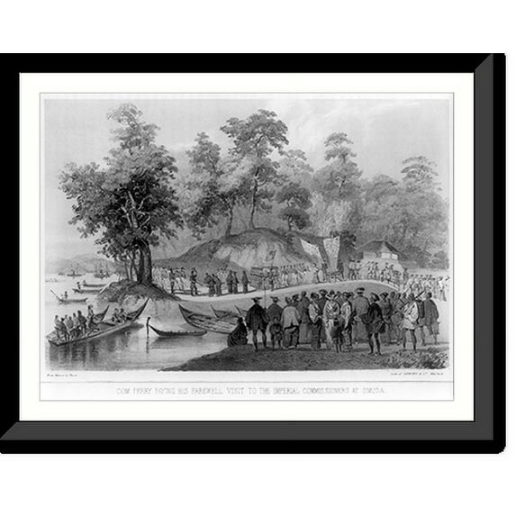 Historic Framed Print, Com. Perry paying his farewell visit to the Imperial commissioners at Simoda.from nature by Heine ; lith. of Sarony & Co., New York., 17-7/8" x 21-7/8"