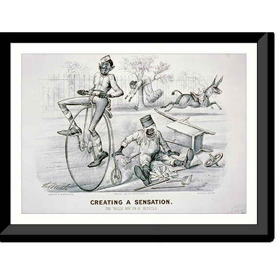 Historic Framed Print, Creating a sensation: The Bully Boy" on a bicycle", 17-7/8" x 21-7/8"