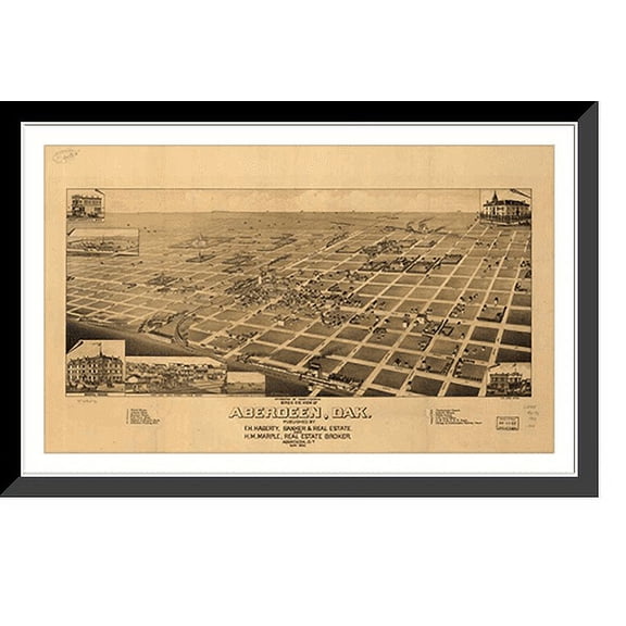 Historic Framed Print, DAK Aberdeen 1883 MAP, 17-7/8" x 21-7/8"