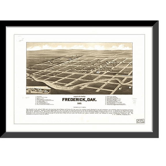 Historic Framed Print, DAK Frederick 1883 MAP, 17-7/8" x 21-7/8"