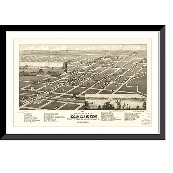 Historic Framed Print, DAK Madison 1883 MAP, 17-7/8" x 21-7/8"