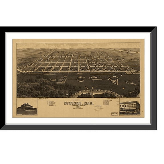 Historic Framed Print, DAK Mandan 1883 MAP, 17-7/8" x 21-7/8"