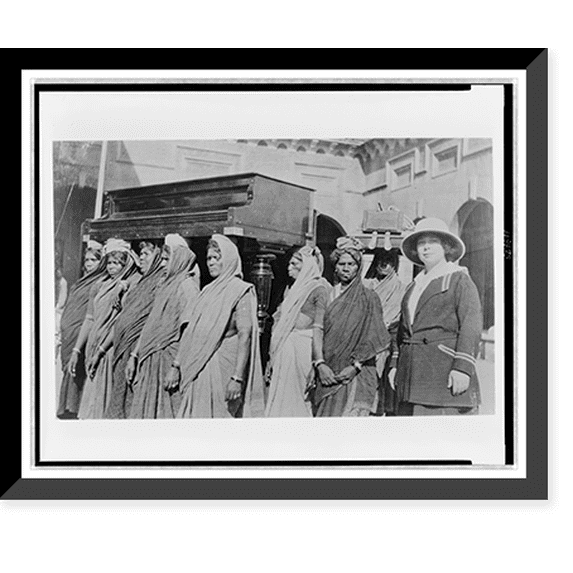 Historic Framed Print, Delivery of concert piano, Nagpur, India, 1923. Helena Morstyn, pianist, at right, 17-7/8" x 21-7/8"