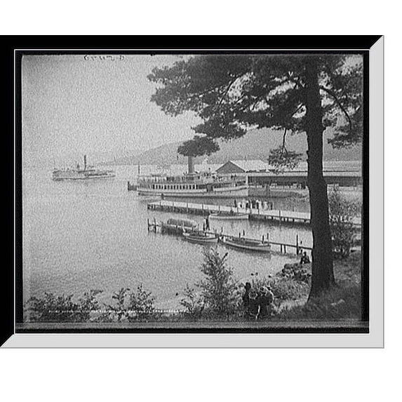 Historic Framed Print, Departing steamer, Fort William Henry Hotel, Lake George, N.Y., 17-7/8" x 21-7/8"
