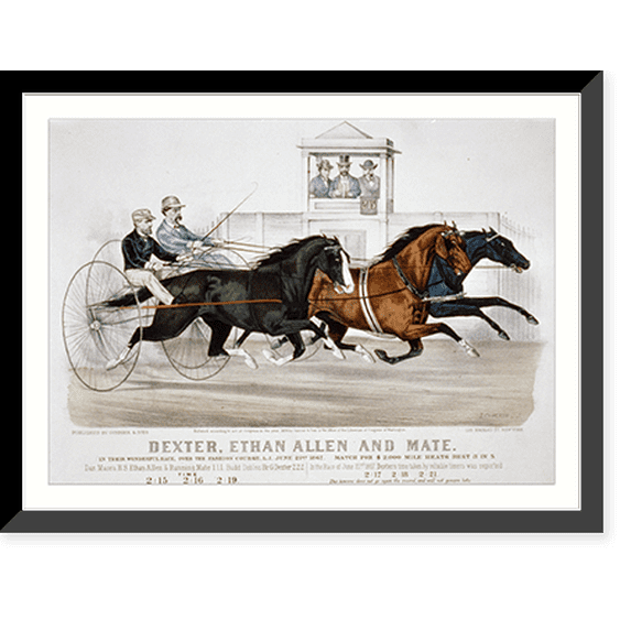 Historic Framed Print, Dexter, Ethan Allen and mate: In their wonderful race, over the fashion course, L.I. June 21st 1867. Match for $2,000 mile heats best 3 in 5, 17-7/8" x 21-7/8"