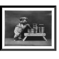 thumbnail image 1 of Historic Framed Print, [Dogs dressed as humans and posed in human situations]: puppy using washboard to wash clothes, 17-7/8" x 21-7/8", 1 of 9
