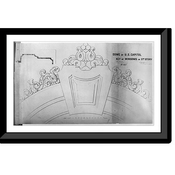 Historic Framed Print, Dome of U.S. Capitol, key of windows in 2nd story, 17-7/8" x 21-7/8"