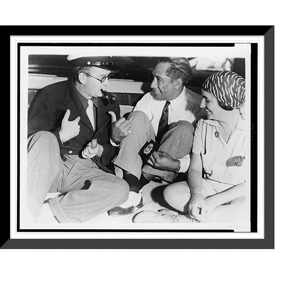 Historic Framed Print, [Duke Kahanamoku chats with Mr. & Mrs. John Ford on the Waikiki Beach], 17-7/8" x 21-7/8"