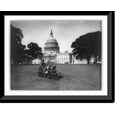 thumbnail image 1 of Historic Framed Print, East Front (detail) showing lawn mower in operation for maintenance of grounds, 17-7/8" x 21-7/8", 1 of 9