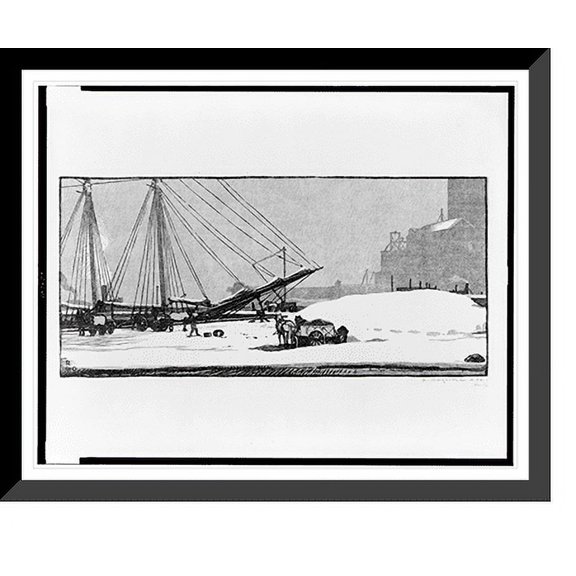 Historic Framed Print, [East River, New York, winter].R. Ruzicka,. imp., 17-7/8" x 21-7/8"