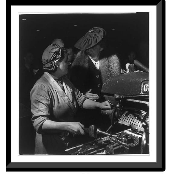 Historic Framed Print, [Eleanor Roosevelt talking with woman machinist during her goodwill tour of Great Britain], 17-7/8" x 21-7/8"