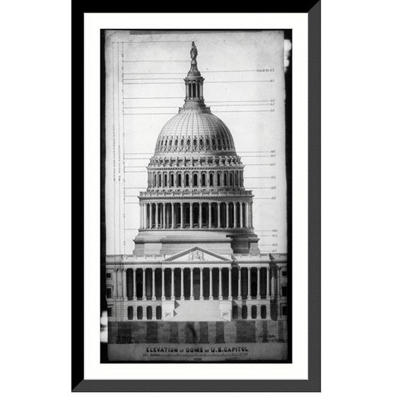 Historic Framed Print, Elevation of dome of U.S. Capitol, 17-7/8" x 21-7/8"