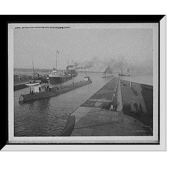 Historic Framed Print, Entering and leaving Poe Lock, Sault Ste. Marie, Mich., 17-7/8" x 21-7/8"