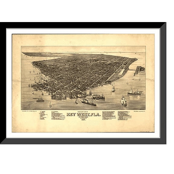 Historic Framed Print, FL Key West 1884 MAP, 17-7/8" x 21-7/8"