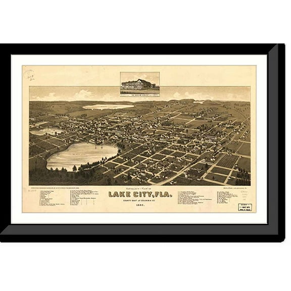 Historic Framed Print, FL Lake City 1885 MAP, 17-7/8" x 21-7/8"
