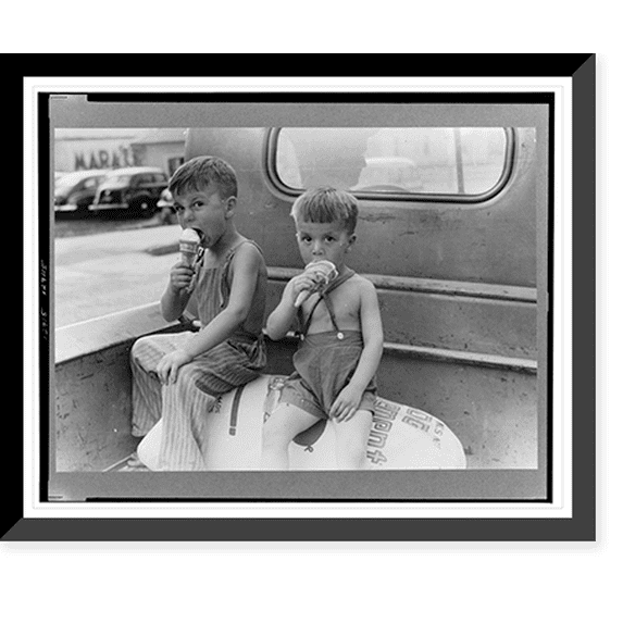 Historic Framed Print, Farm boys eating ice-cream cones. Washington, Indiana, 17-7/8" x 21-7/8"