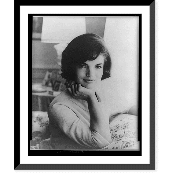 Historic Framed Print, [First official White House photograph of Mrs. John F. Kennedy, half-length portrait, seated on couch, facing front] - 2, 17-7/8" x 21-7/8"