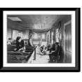 thumbnail image 1 of Historic Framed Print, [Five men in Fulton Chain Fish Hatcher, Old Forge, N.Y. Tattered U.S. flag hanging from ceiling], 17-7/8" x 21-7/8", 1 of 9