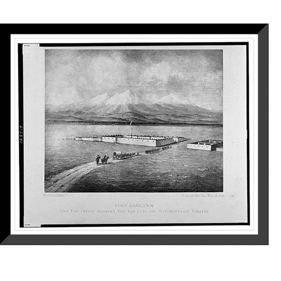 Historic Framed Print, Fort Garland, and the divide between the San Luis and Wet-Mountain valleys.H.C. ; Vincent Brooks, Day & Son., 17-7/8" x 21-7/8"