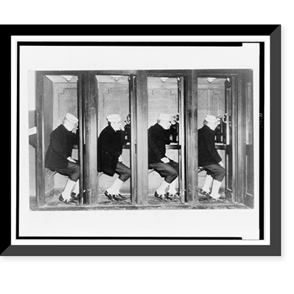 Historic Framed Print, [Four Coast Guard seamen in telephone booths, Manhattan Beach, New York], 17-7/8" x 21-7/8"
