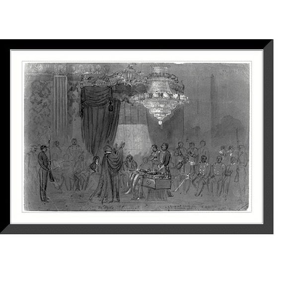 Historic Framed Print, Funeral service over Col. Ellsworth at the White House East Room, 17-7/8" x 21-7/8"