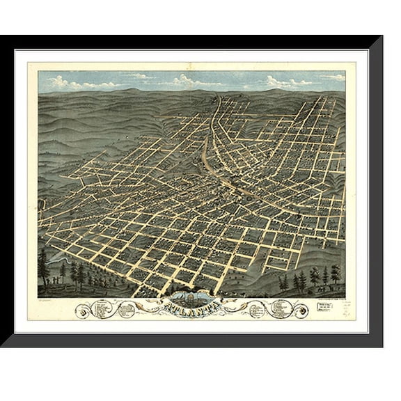 Historic Framed Print, GA Atlanta 1871 MAP, 17-7/8" x 21-7/8"