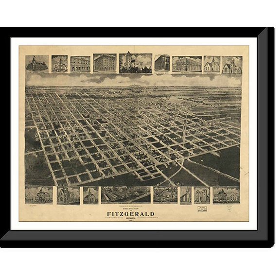 Historic Framed Print, GA Fitzgerald 1908 MAP, 17-7/8" x 21-7/8"