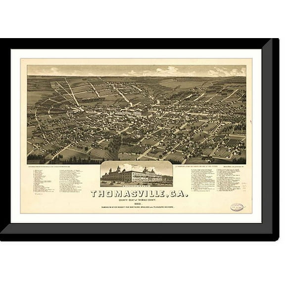 Historic Framed Print, GA Thomasville 1885 MAP, 17-7/8" x 21-7/8"