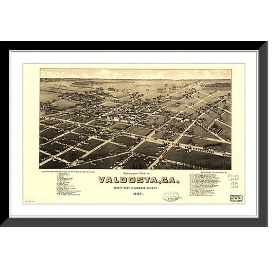Historic Framed Print, GA Valdosta 1885 MAP, 17-7/8" x 21-7/8"