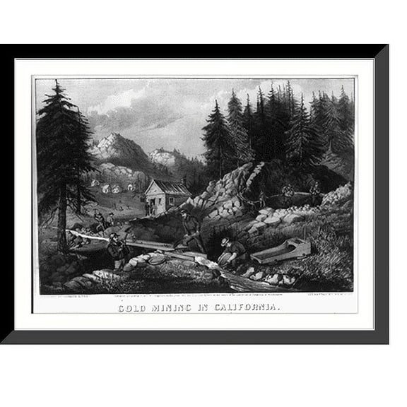 Historic Framed Print, Gold mining in California, 17-7/8" x 21-7/8"