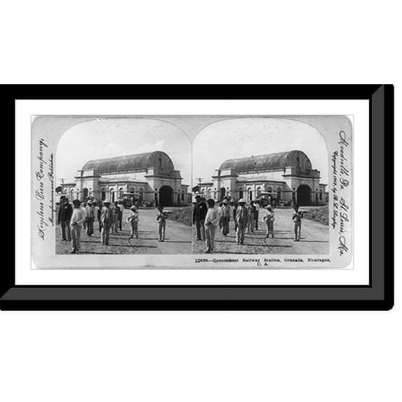Historic Framed Print, Government Railway Station, Granada, Nicaragua, C. A., 17-7/8" x 21-7/8"