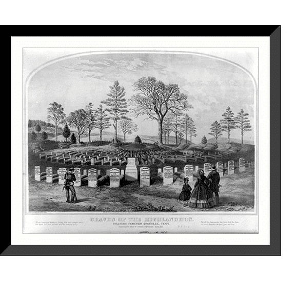 Historic Framed Print, Graves of the Highlanders. Soldiers cemetery Knoxville, Tenn., 17-7/8" x 21-7/8"