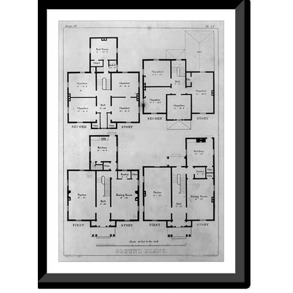 Historic Framed Print, [Ground plans for first and second stories of two cottages], 17-7/8" x 21-7/8"