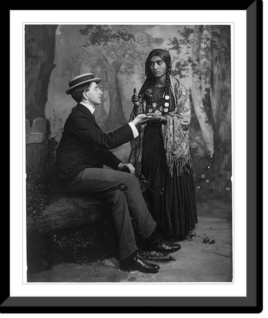 Historic Framed Print, [Gypsy woman reading man's palm], 17-7/8