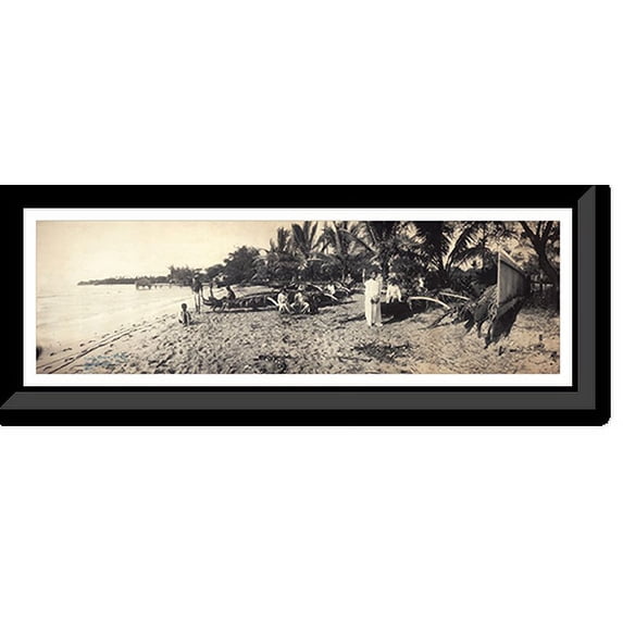 Historic Framed Print, HI Hawaii Beach at Waikiki 1902 PHOTO, 36-3/8" x 8-3/8"
