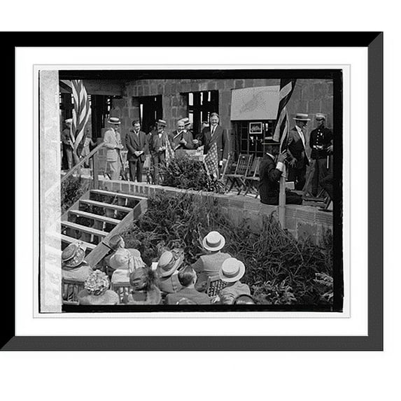 Historic Framed Print, Hoover laying cornerstone, Congressional Club, 6/9/23, 17-7/8" x 21-7/8"