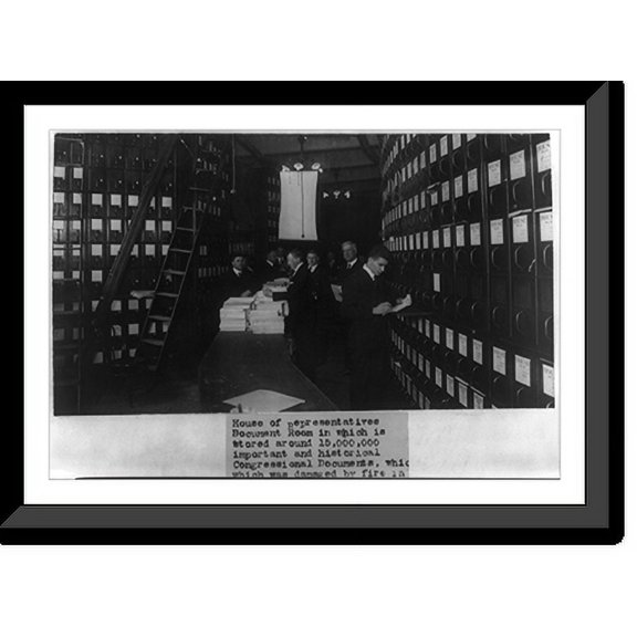 Historic Framed Print, House of Representatives Document Room, which was damaged by fire in the U.S. Capitol last night, 17-7/8" x 21-7/8"