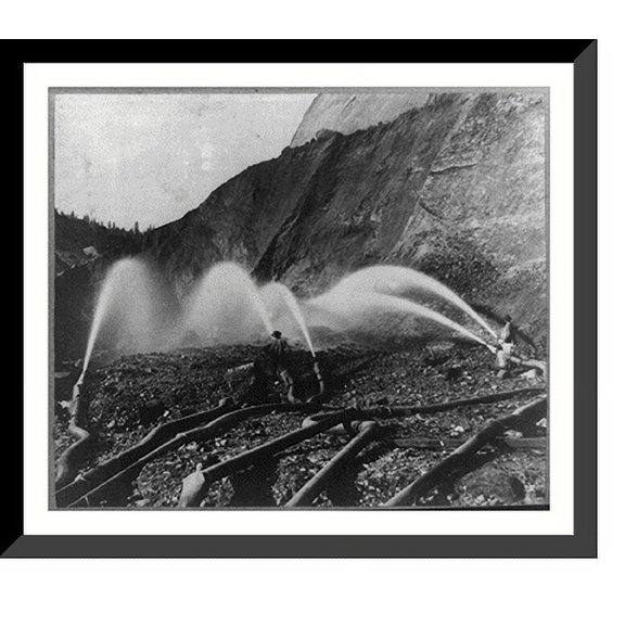 Historic Framed Print, Hydraulic mining - behind the pipes in the Kennebec Claim, Birchville, Nevada County, 17-7/8" x 21-7/8"