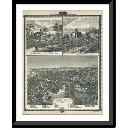 Historic Framed Print, IA Council Bluff 1875 MAP, 17-7/8" x 21-7/8"