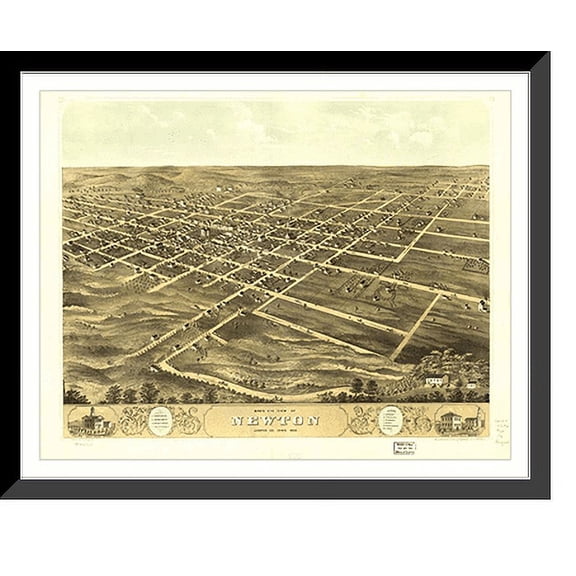 Historic Framed Print, IA Newton 1868 MAP, 17-7/8" x 21-7/8"