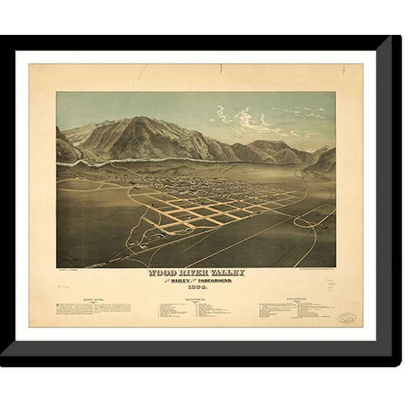 Historic Framed Print, ID Wood River Valley 1884 MAP, 17-7/8" x 21-7/8"