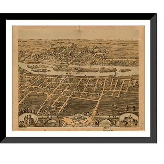 Historic Framed Print, IL Batavia 1869 MAP, 17-7/8" x 21-7/8"