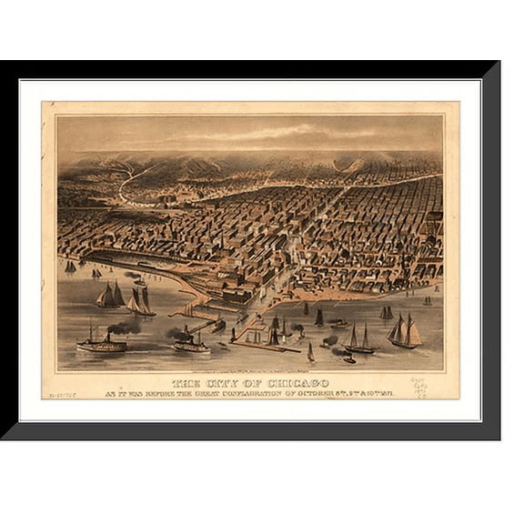 Historic Framed Print, IL Chicago 1871 MAP, 17-7/8" x 21-7/8"