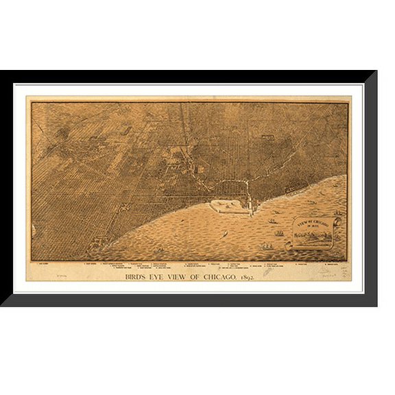 Historic Framed Print, IL Chicago 1892 MAP, 17-7/8" x 21-7/8"