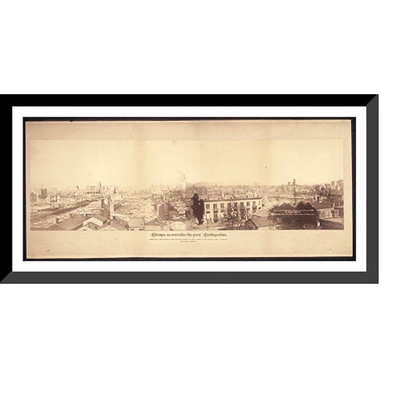 Historic Framed Print, IL Chicago Fire 1871 PHOTO, 36-3/8" x 8-3/8"