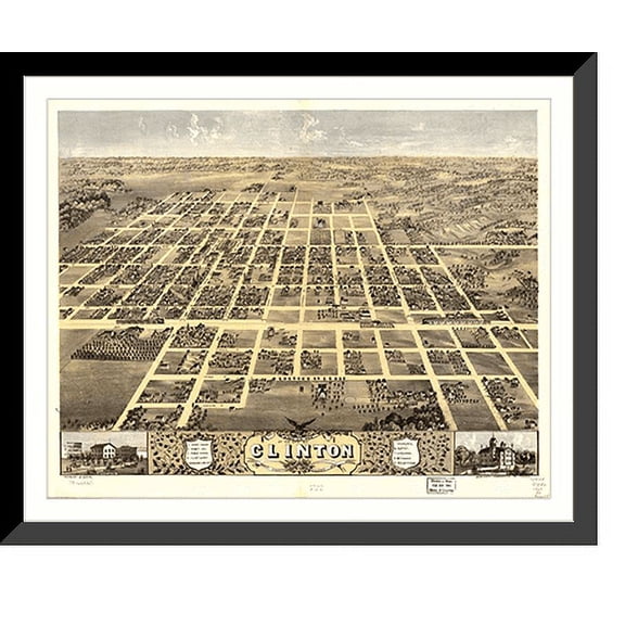 Historic Framed Print, IL Clinton 1869 MAP, 17-7/8" x 21-7/8"